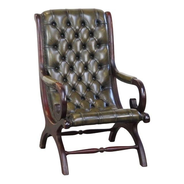 Chesterfield Armchair in Cowhide and Wood For Sale