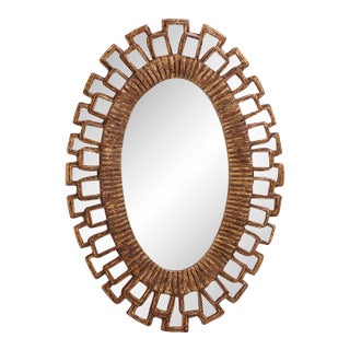 Small Oval Gilt Resin and Pink Glass Mirror in the Manner of Line Vautrin For Sale