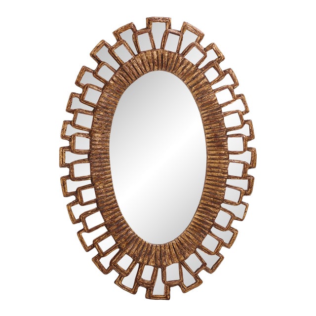 Small Oval Gilt Resin and Pink Glass Mirror in the Manner of Line Vautrin For Sale