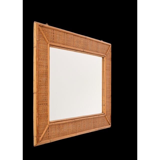 Mid-Century Italian Rectangular Mirror with Bamboo and Woven Wicker Frame, 1970s For Sale - Image 10 of 15