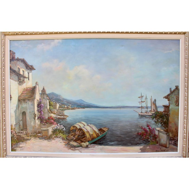 1940s 1940s Large Original Oil Painting Italian Mediterranean Seascape by Alfredo Caldini For Sale - Image 5 of 13