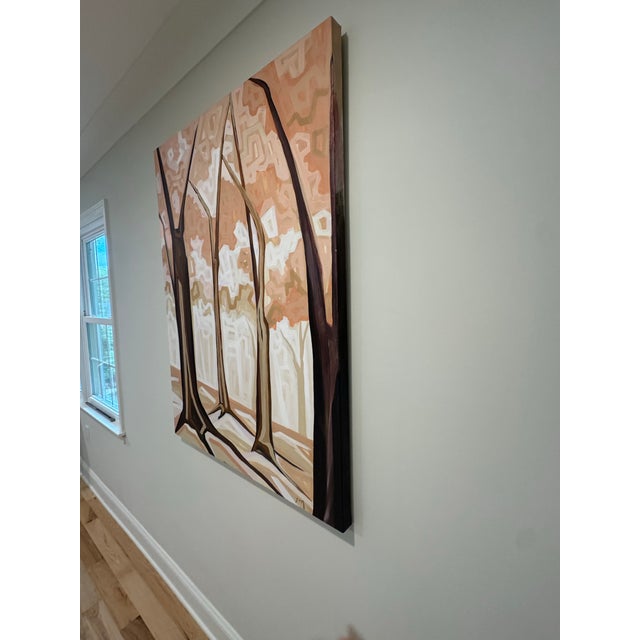 Large 36”x 48” acrylic on canvas painting. Abstract landscape with trees from picturesque NC mountains. Signed and dated...