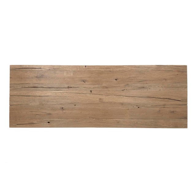Wood Late 20th Century Modern Oak on Geometric Steel Base Dining Table For Sale - Image 7 of 8