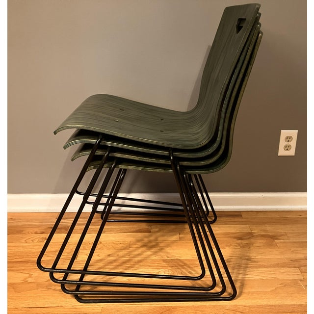 Green Vintage Worden Bent Plywood Stackable Chairs - Set of 4 For Sale - Image 8 of 10