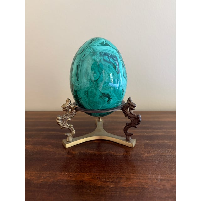 Large Solid Malachite Egg on Neoclassical Brass Stand For Sale In South Bend - Image 6 of 10