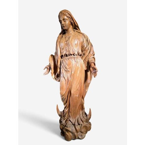 17th Century German Carved Fruitwood Virgin Mary, 1640 For Sale - Image 4 of 15