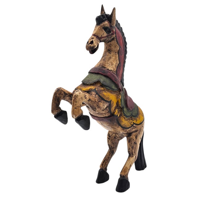 Festive Mexican Hand-Carved Painted Wooden Horse, Folk Art, 15.5" For Sale - Image 4 of 16