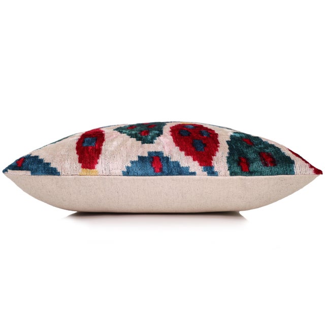 2020s Multicolor Ikat Silk Velvet Pillow 20x20 | Handmade Luxury Designer Cushion For Sale - Image 5 of 8