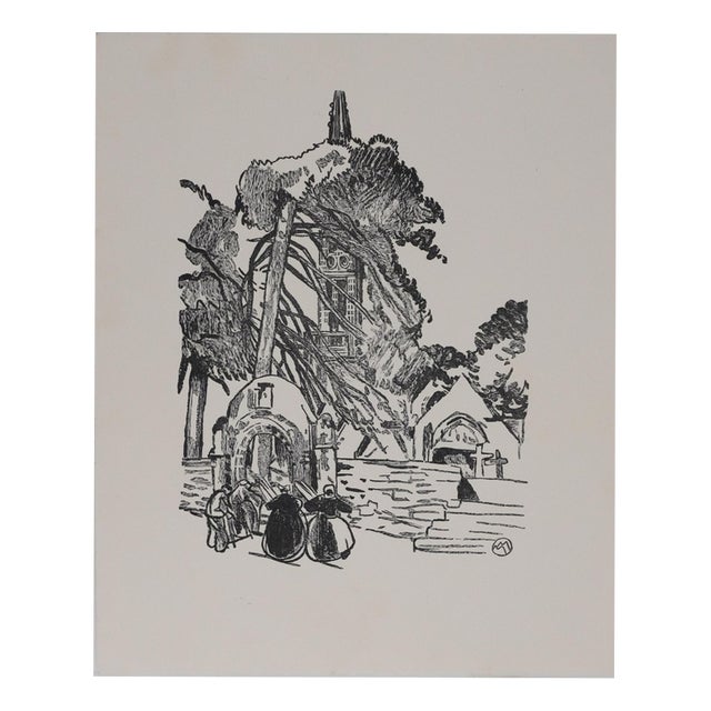 Mathurin Meheut, Brittany, Arrival at the Sanctuary (Black), Engraving For Sale