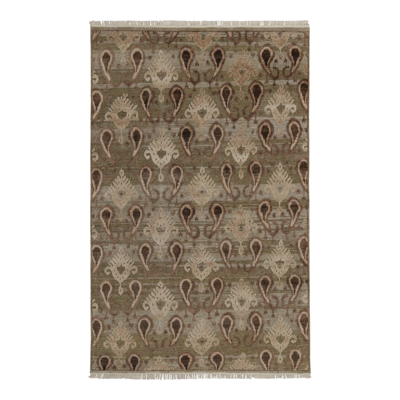Rug & Kilim’s Ikats Style Rug in Green With Beige-Brown Paisley Floral ...