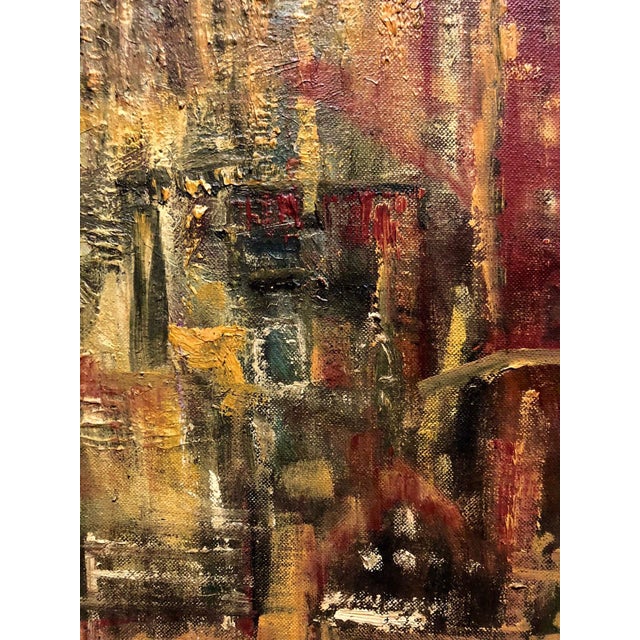Modern Unknown, Abstract Cityscape 1960 Oil Painting Signed Chait Expressionist NYC City Scene, 1960 For Sale - Image 3 of 4