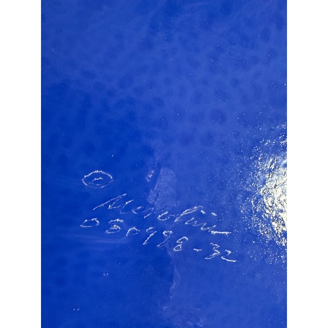 Cornflower Blue 1998 Signed Marcolin Cornflower Blue Studio Art Glass Plates - Set of 12 For Sale - Image 8 of 9