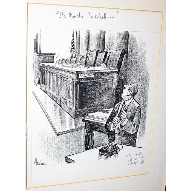 Traditional 1970s Bill Canfield Signed Gift to Martha Mitchell Cartoon For Sale - Image 3 of 12