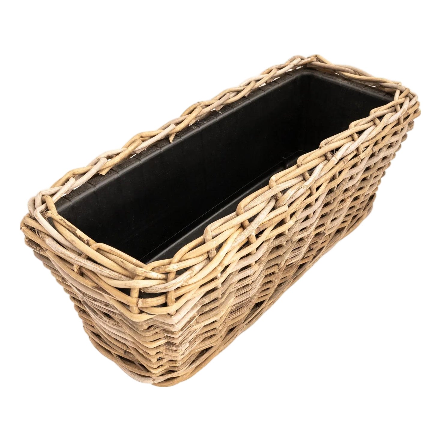 Artifacts Rattan Rectangular Planter with Black Plastic Insert, Natural ...