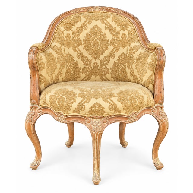 Tan Italian Carved & Cerused Pine French Louis XV Style Barrel Tub Chairs - Pair For Sale - Image 8 of 16