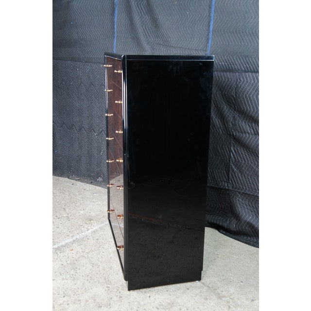 1980s Henredon Scene Three Art Deco Style Walnut Burl Black Lacquer Tallboy Dresser For Sale - Image 11 of 14
