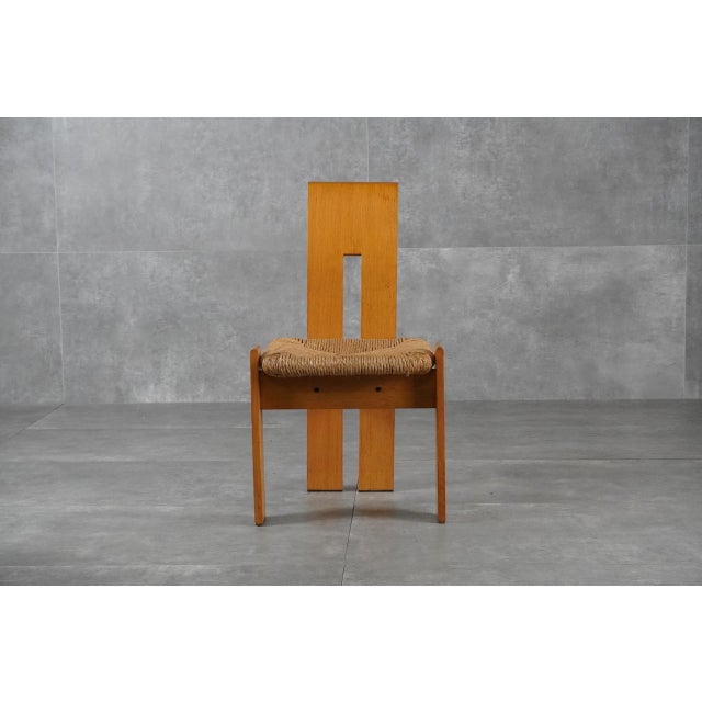 Wood Postmodern Sculptural Oak and Rush Seat Dining Chairs, 1970s, Set of 4 For Sale - Image 7 of 13