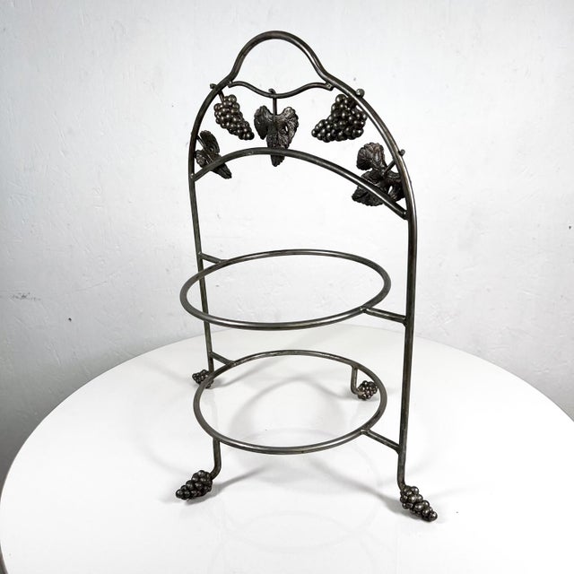 Metal Vintage Farmhouse Two-Tiered Metal Grape Serving Stand For Sale - Image 7 of 8
