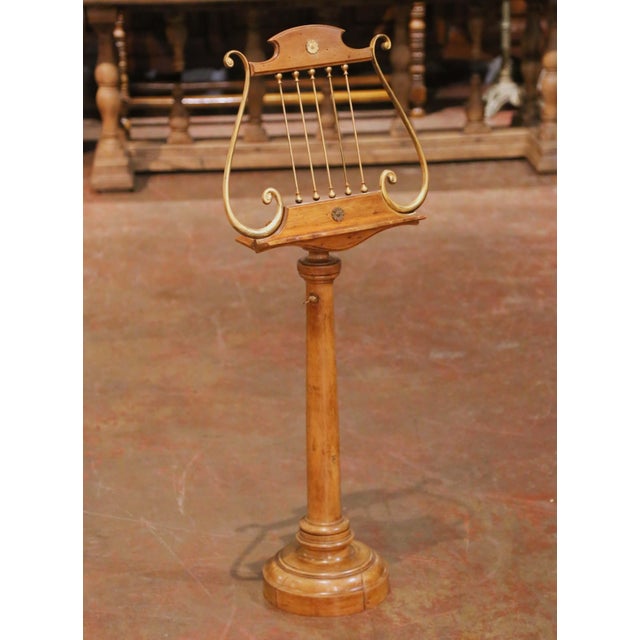 French 19th Century French Walnut and Brass Adjustable Lyre-Form Lutrin Music Stand For Sale - Image 3 of 11