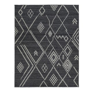 Apadana's Nantucket Collection Flatweave Kilim Designed Wool Rug in Dark Gray For Sale
