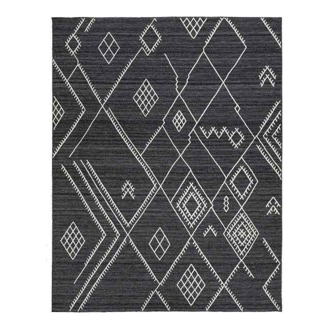 Apadana's Nantucket Collection Flatweave Kilim Designed Wool Rug in Dark Gray For Sale