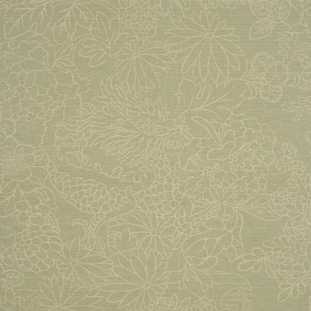 2020s Schumacher Chiang Mai Dragon Silhouette Raffia Wallcovering In Sage For Sale - Image 5 of 5