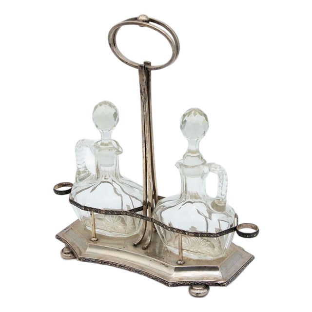 Silver and Glass Cruet Set, Set of 3 For Sale