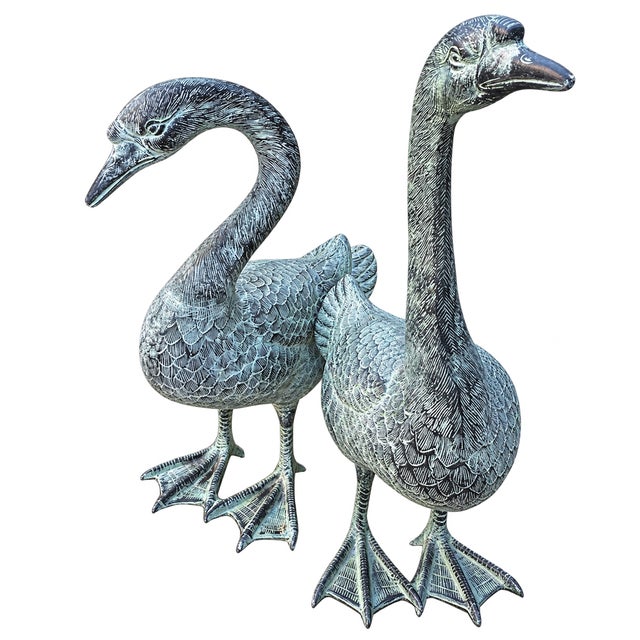 1990s Pair of Life Size Garden Geese For Sale - Image 4 of 8