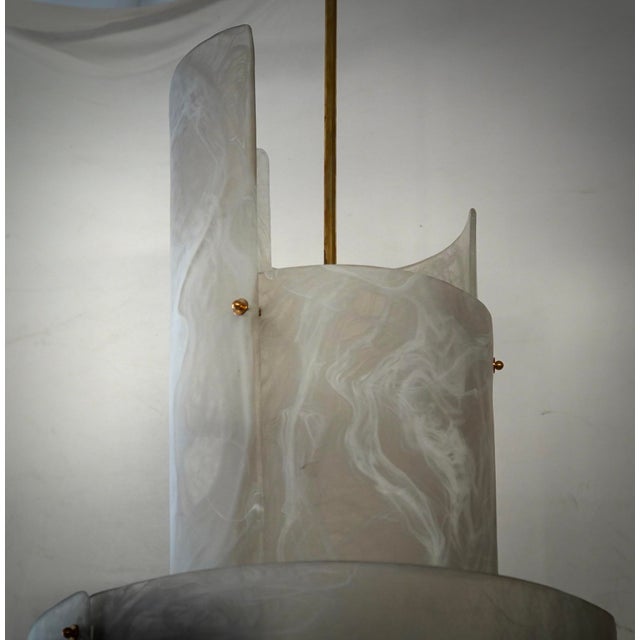Murano Art Glass and Brass White Round Chandelier, 2000 For Sale - Image 4 of 11