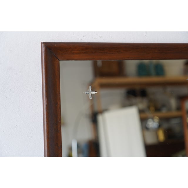 Broyhill Broyhill Saga Mid-Century Walnut Mirror With Etched Star Details For Sale - Image 4 of 9