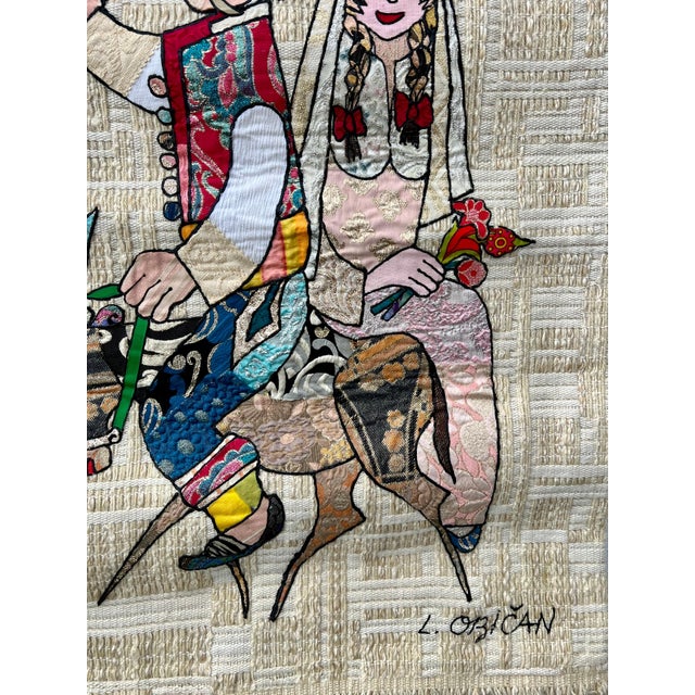 Lazar Obican, Naive European French Folk Art Jovan Lazar Obican Tapestry Wall Hanging Weaving, 1968 For Sale - Image 13 of 13