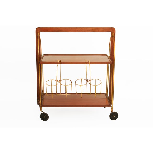 Mid-Century Modern Serving Bar Cart in Wood and Brass by Marie-Françoise Mondineu for Bocado, France, 1950 For Sale - Image 3 of 14