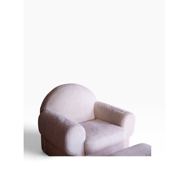 Cream Art Deco Shearling Club Chair and Ottoman, 1980s For Sale - Image 8 of 10