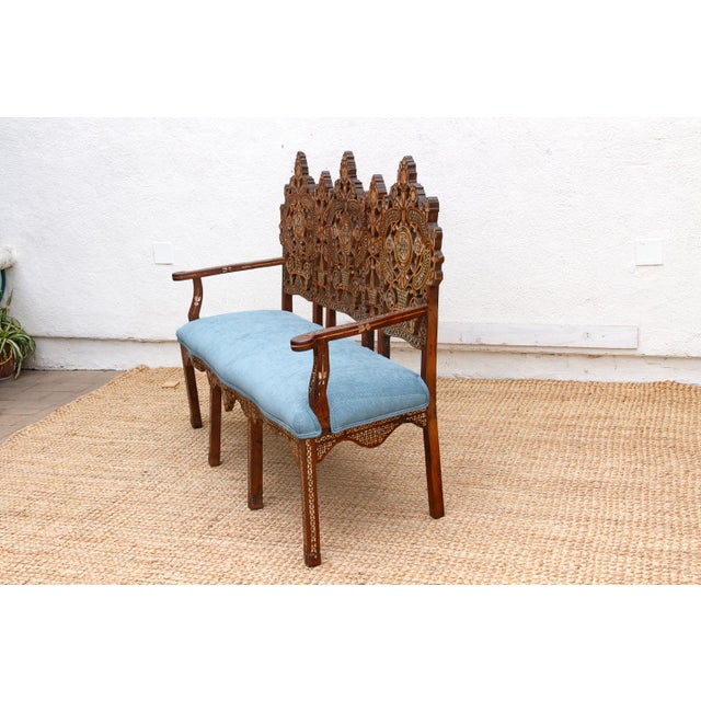Rare Damascus Mother of Pearl Inlay Bench For Sale - Image 9 of 15