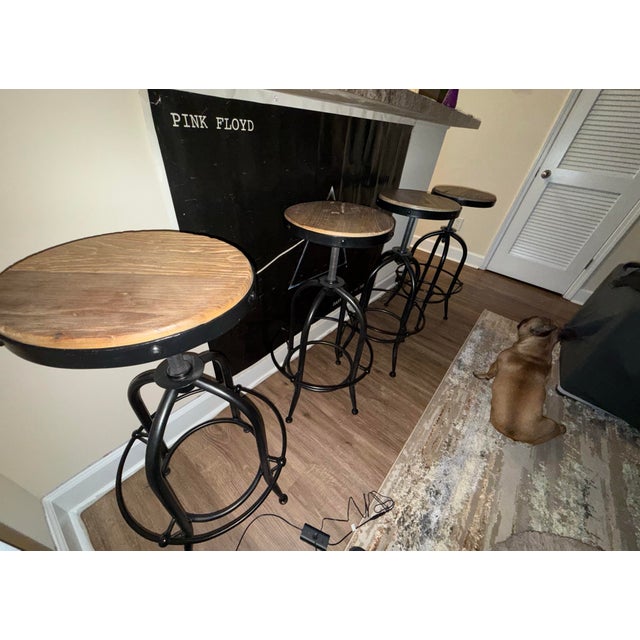 Farmhouse Farmhouse Wood & Iron Round Adjustable Stool For Sale - Image 3 of 6