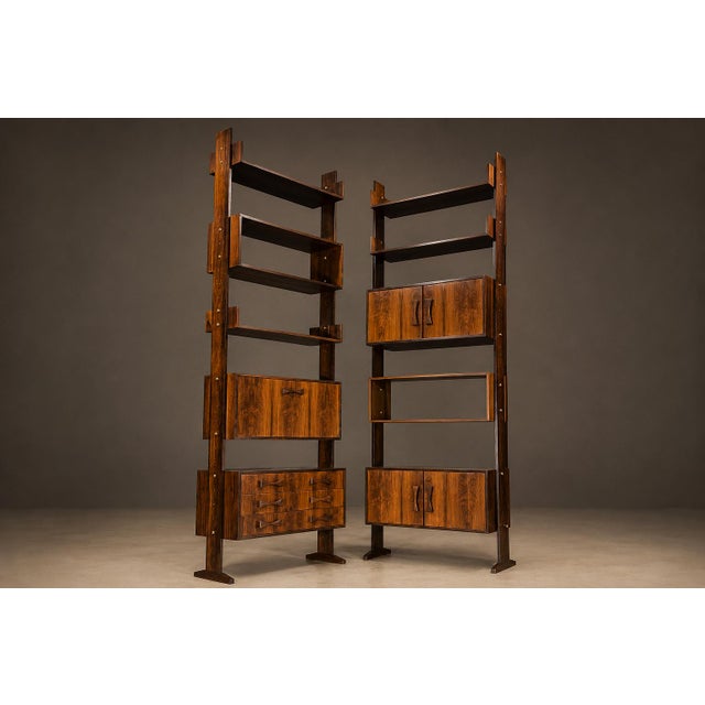 Brown Modular Brazilian Rosewood Shelving Units by Ernesto Hauner, Brazil, 1960s For Sale - Image 8 of 18
