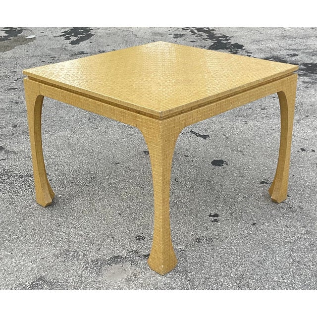 Vintage Coastal Lacquered Grasscloth Game Table After Karl Springer