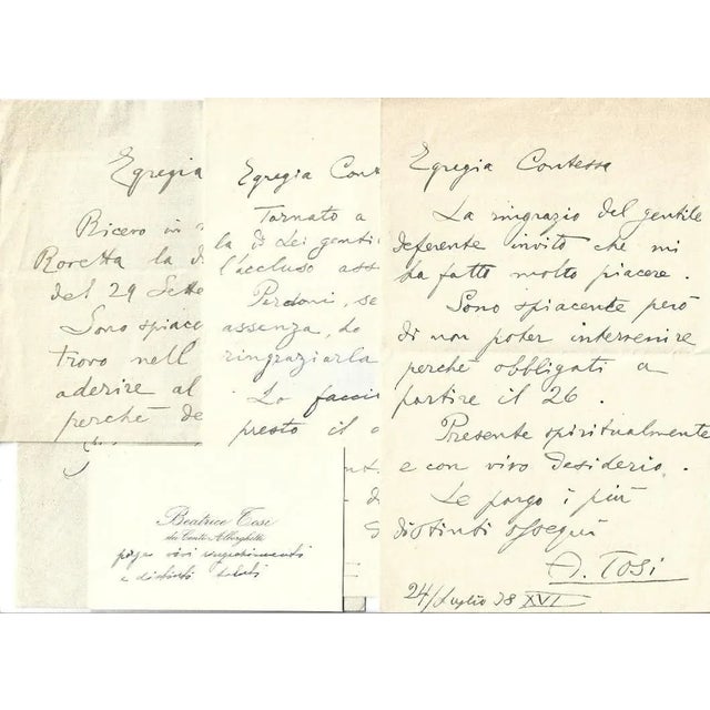 This correspondence by arturo tosi to the countess anna laetitia pecci blunt is composed of three autograph letter signed...