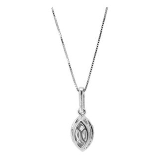 Ladies 14k White Gold 0.56ct Marquise Diamond Halo Pendant Necklace For Sale