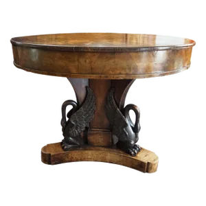 C. 1815, Italian Empire Neoclassical Center Table, Walnut With Ebonized Swans