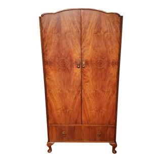 Antique 1920's Art Deco Footed Armoire with Blanket Drawer and Shelving For Sale