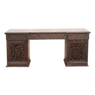 Finely Carved Anglo-Indian Rosewood Pedestal Desk For Sale