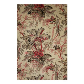 French Fabric Exotic Bird And Floral Printed Cotton Antique Circa 1870 For Sale