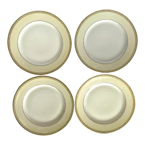 Vintage Heinrich H & C Selb Bavaria White Half Circles on Yellow, Black Verge Dinner Plates- Set of 4