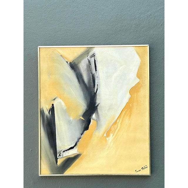 Yellow Vintage Original Abstract Oil Painting on Canvas For Sale - Image 8 of 11