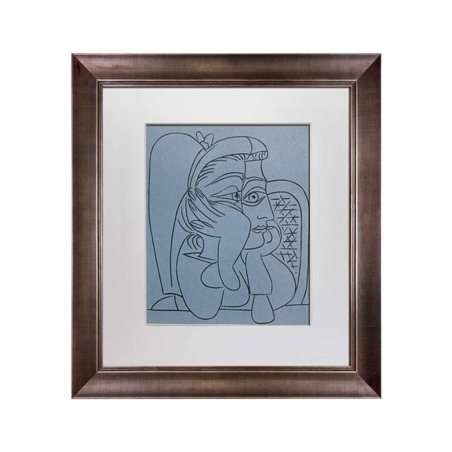 Pablo Picasso Linogravure Ltd Edition - "Femme Accoudee" 1959 W/Frame For Sale