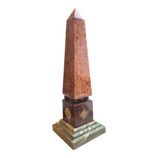 20th Century Italian Rouge and Verde Marble Obelisk With Specimen Plinth For Sale