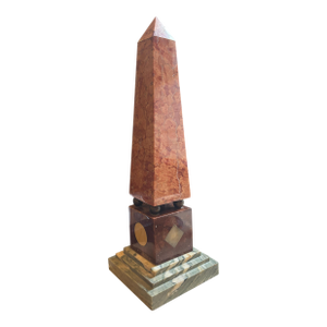 20th Century Italian Rouge and Verde Marble Obelisk With Specimen Plinth