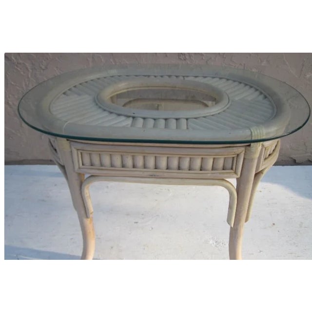1970s 1970s The Wash Wood Bamboo End Table Glass Top For Sale - Image 5 of 5