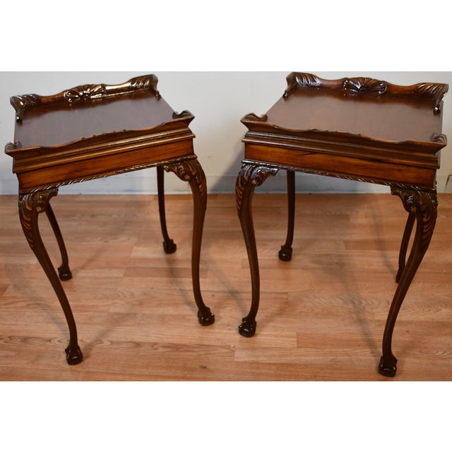 1950s Pair of Chippendale Style Mahogany Side Tables / End Tables For Sale - Image 11 of 18
